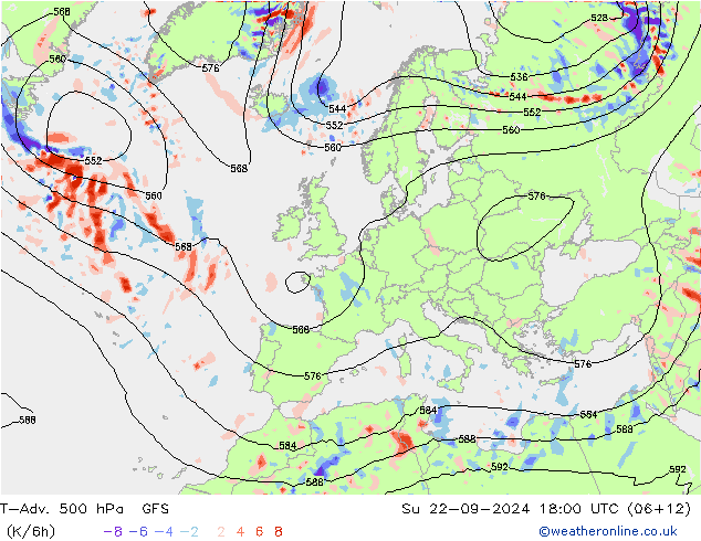 T-Adv. 500 hPa GFS 星期日 22.09.2024 18 UTC