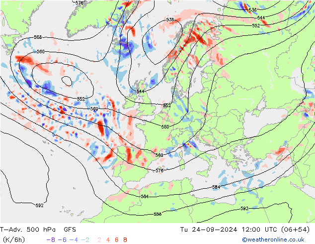 T-Adv. 500 hPa GFS Di 24.09.2024 12 UTC