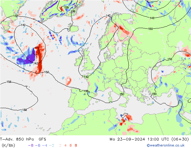 T-Adv. 850 hPa GFS Pzt 23.09.2024 12 UTC