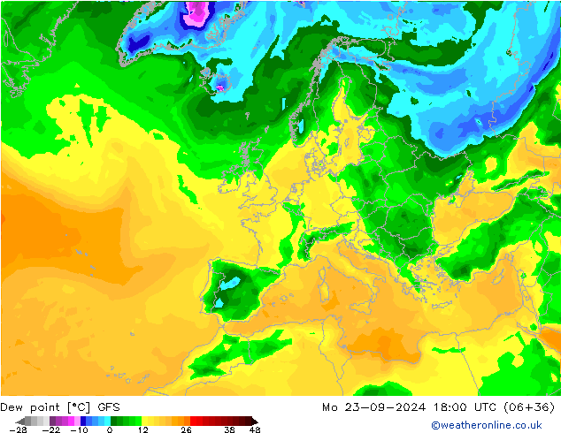 Dew point GFS Mo 23.09.2024 18 UTC