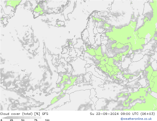 Nubes (total) GFS dom 22.09.2024 09 UTC