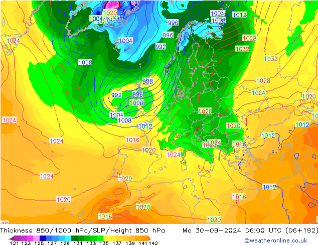 Schichtdicke 850-1000 hPa GFS Mo 30.09.2024 06 UTC