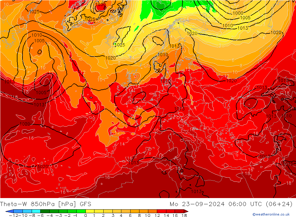 Theta-W 850hPa GFS lun 23.09.2024 06 UTC