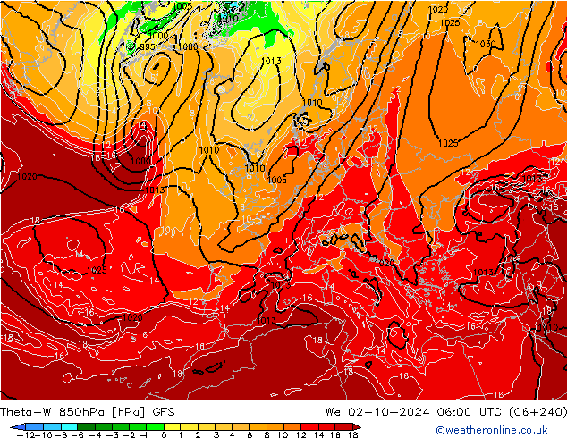 Theta-W 850hPa GFS Qua 02.10.2024 06 UTC