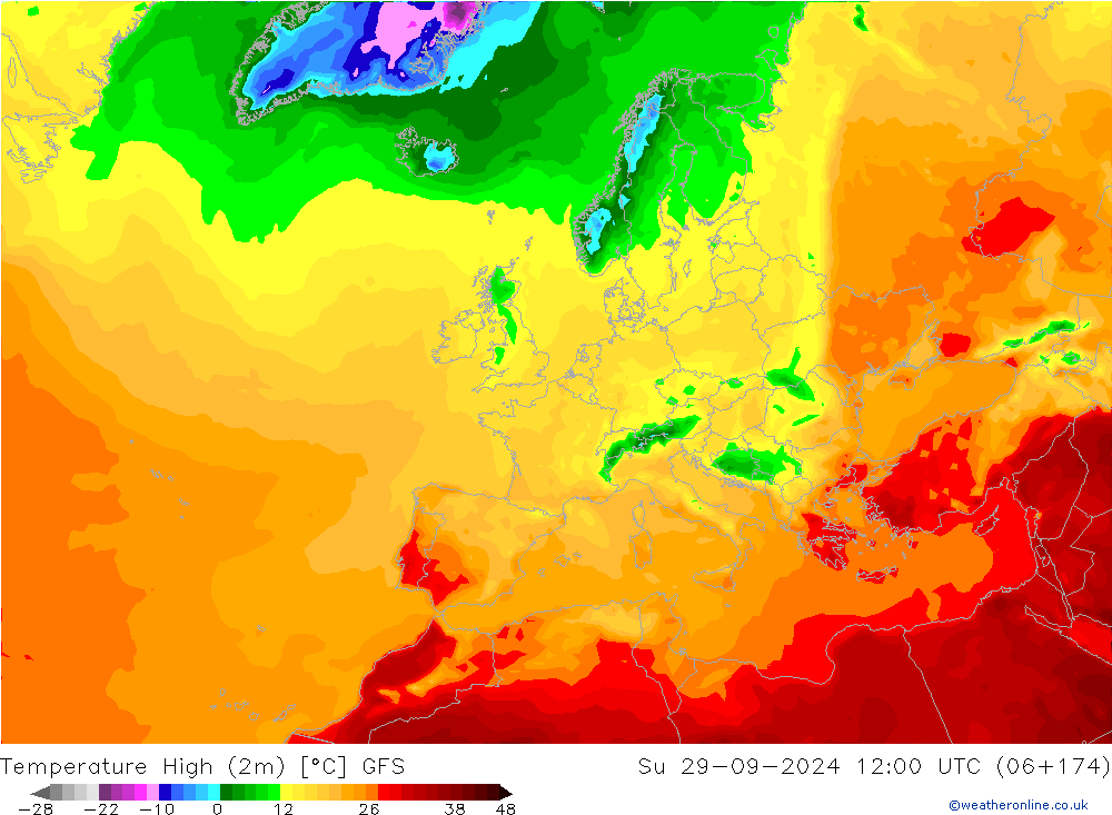 Höchstwerte (2m) GFS So 29.09.2024 12 UTC