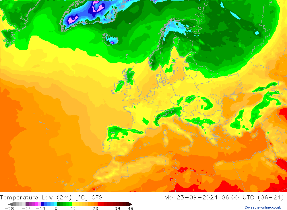 Tiefstwerte (2m) GFS Mo 23.09.2024 06 UTC