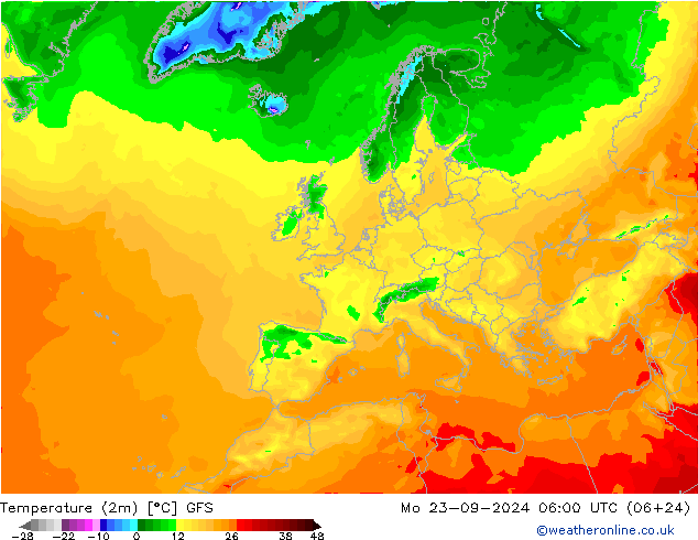 Sıcaklık Haritası (2m) GFS Pzt 23.09.2024 06 UTC