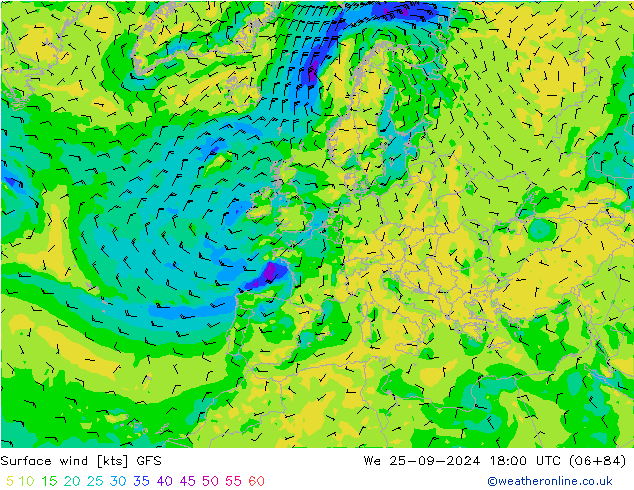 风 10 米 GFS 星期三 25.09.2024 18 UTC