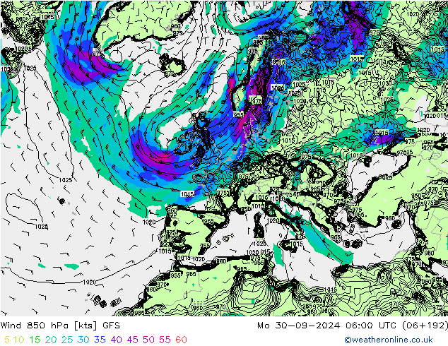 Vento 850 hPa GFS Seg 30.09.2024 06 UTC