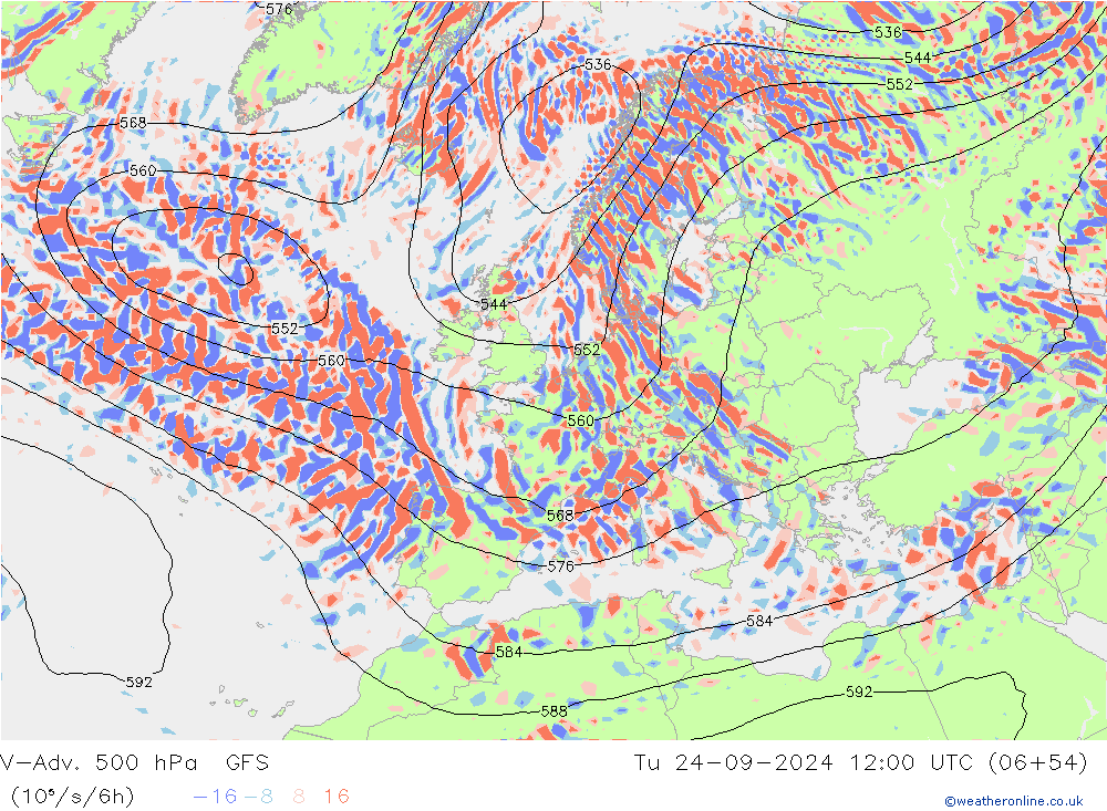 V-Adv. 500 hPa GFS Tu 24.09.2024 12 UTC