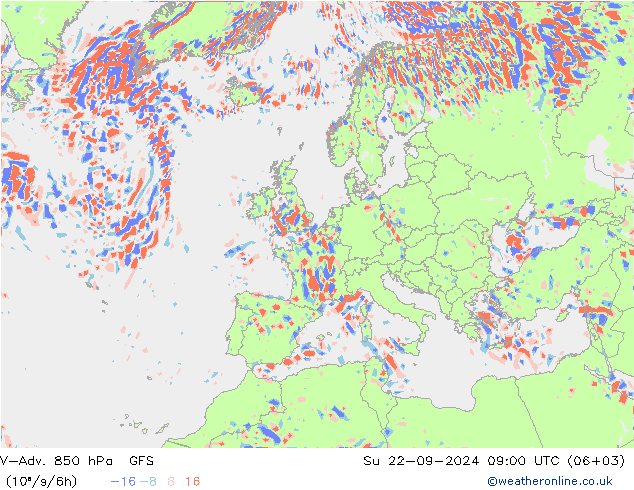 V-Adv. 850 hPa GFS 星期日 22.09.2024 09 UTC