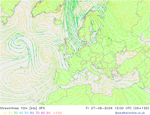 Stromlinien 10m GFS Fr 27.09.2024 12 UTC