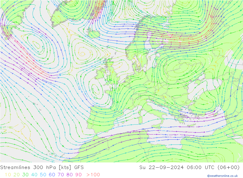 风 300 hPa GFS 星期日 22.09.2024 06 UTC