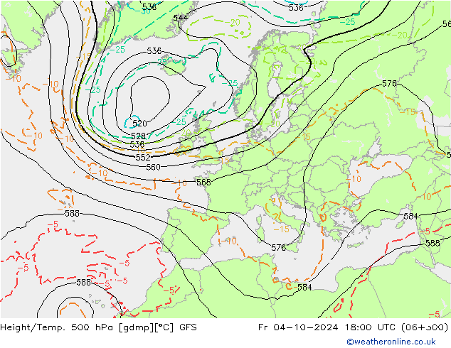 Z500/Rain (+SLP)/Z850 GFS Fr 04.10.2024 18 UTC