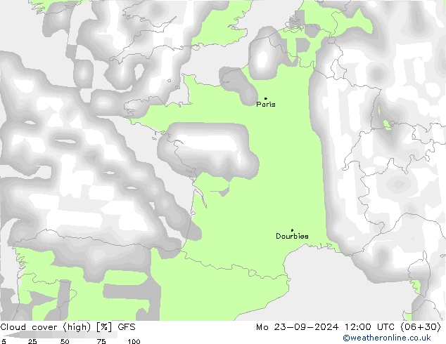 Bewolking (Hoog) GFS ma 23.09.2024 12 UTC