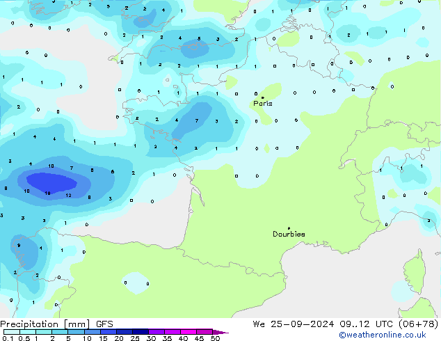 Srážky GFS St 25.09.2024 12 UTC