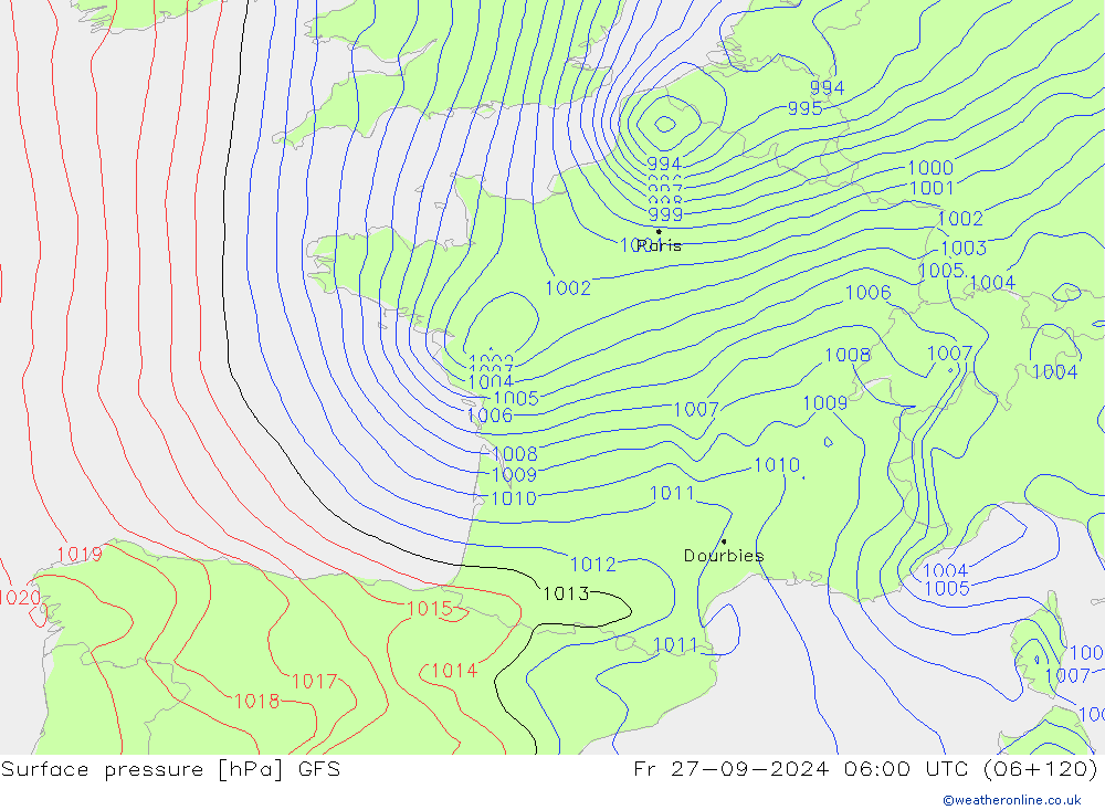 Bodendruck GFS Fr 27.09.2024 06 UTC