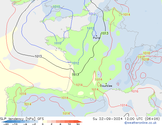 SLP tendency GFS Su 22.09.2024 12 UTC