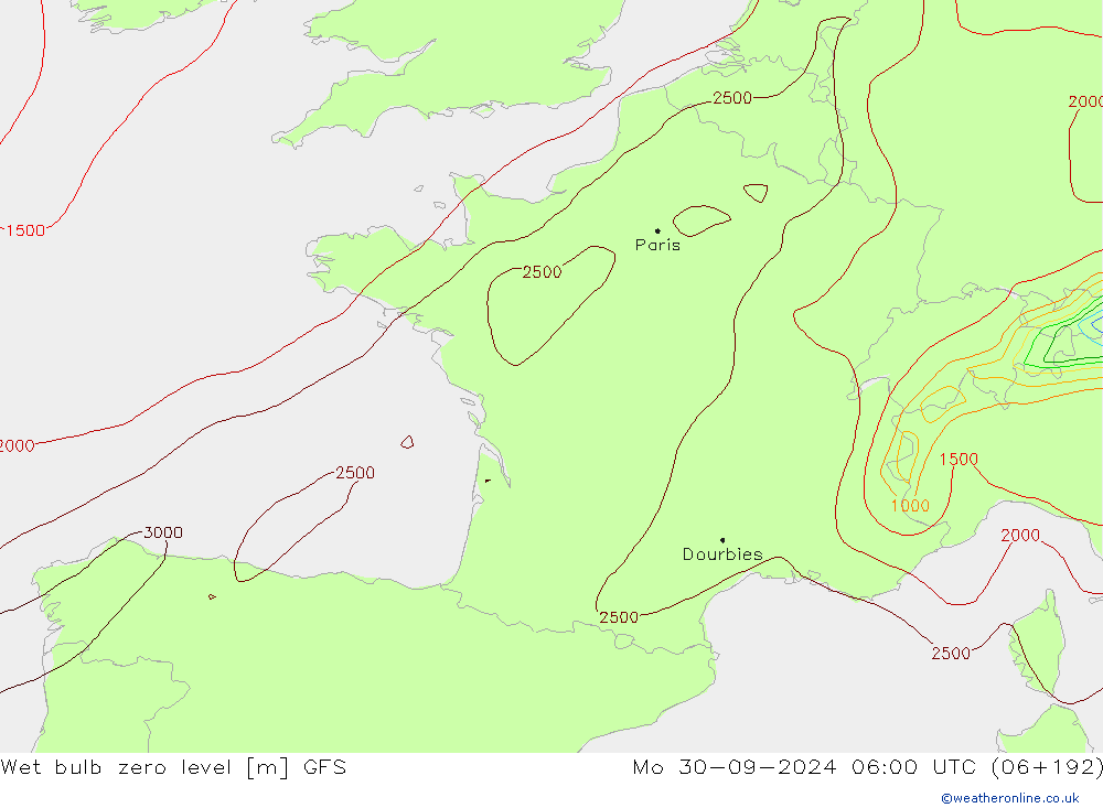 Theta-W Frostgrenze GFS Mo 30.09.2024 06 UTC