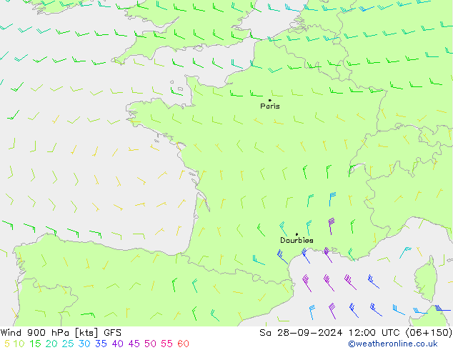 Wind 900 hPa GFS Sa 28.09.2024 12 UTC