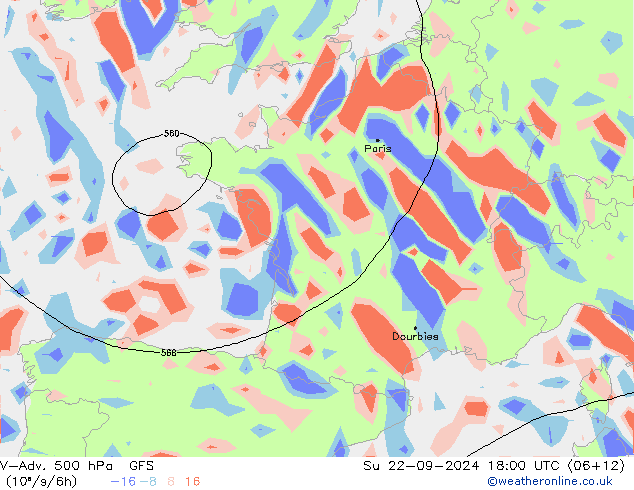 V-Adv. 500 hPa GFS zo 22.09.2024 18 UTC