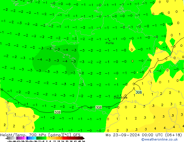 Height/Temp. 700 hPa GFS Mo 23.09.2024 00 UTC