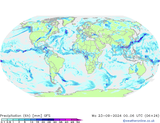 降水量 (6h) GFS 星期一 23.09.2024 06 UTC