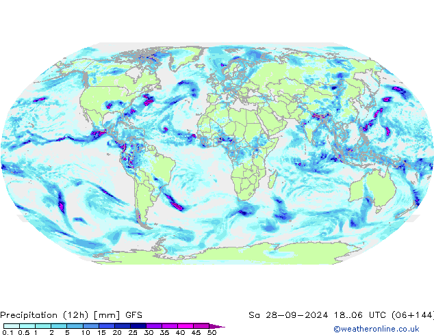 Precipitação (12h) GFS Sáb 28.09.2024 06 UTC