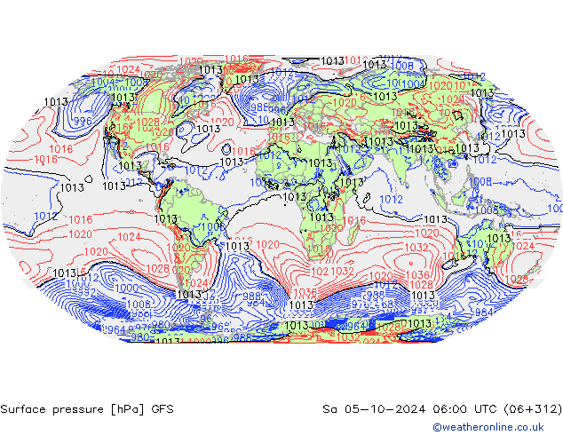 Surface pressure GFS Sa 05.10.2024 06 UTC