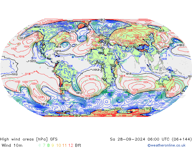 High wind areas GFS Sáb 28.09.2024 06 UTC