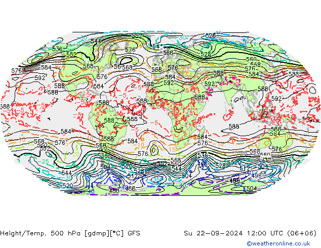 Hoogte/Temp. 500 hPa GFS zo 22.09.2024 12 UTC