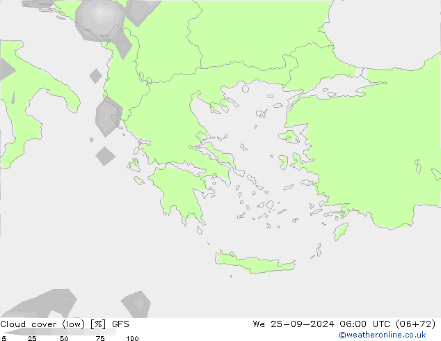 Cloud cover (low) GFS We 25.09.2024 06 UTC