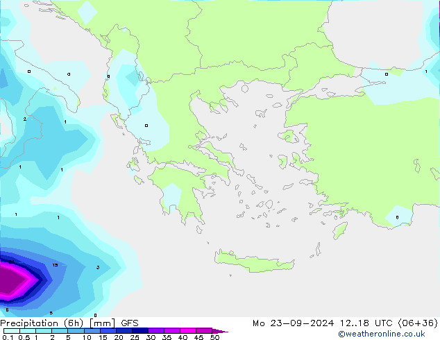 Precipitation (6h) GFS Mo 23.09.2024 18 UTC