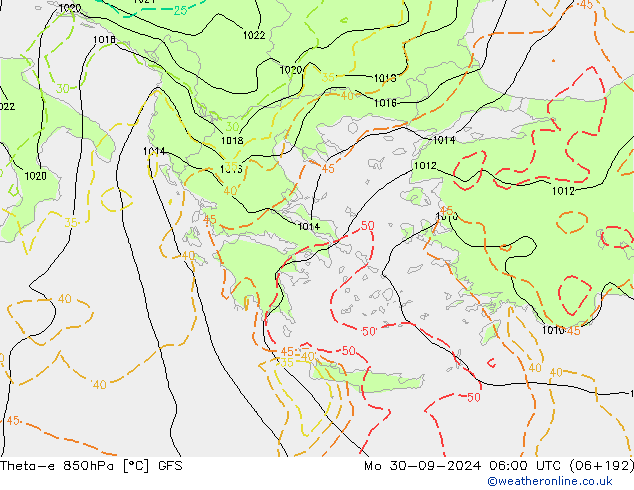 Theta-e 850hPa GFS Mo 30.09.2024 06 UTC