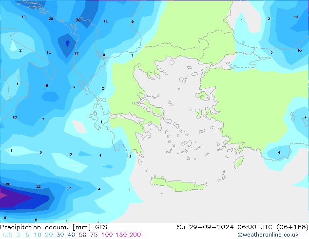 Precipitation accum. GFS Ne 29.09.2024 06 UTC