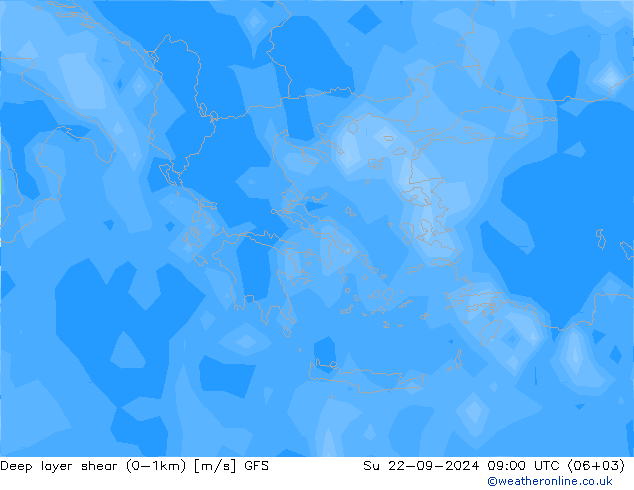 Deep layer shear (0-1km) GFS So 22.09.2024 09 UTC