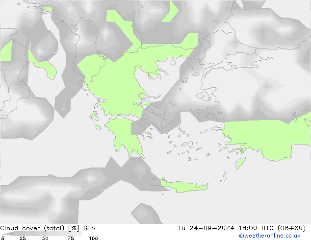 Bulutlar (toplam) GFS Sa 24.09.2024 18 UTC