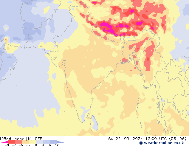 Lifted Index GFS Su 22.09.2024 12 UTC