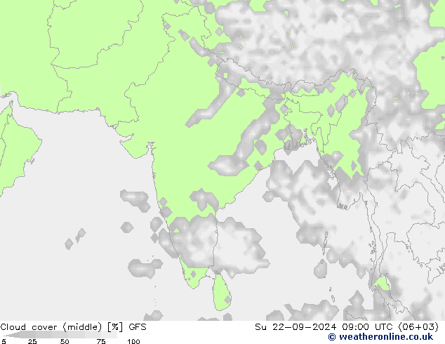 Cloud cover (middle) GFS Su 22.09.2024 09 UTC