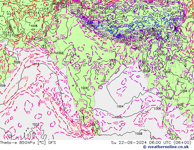 Theta-e 850hPa GFS Su 22.09.2024 06 UTC