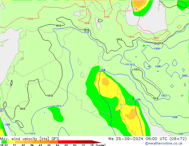 Max. wind velocity GFS mer 25.09.2024 06 UTC