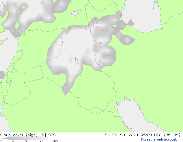 Cloud cover (high) GFS Su 22.09.2024 06 UTC