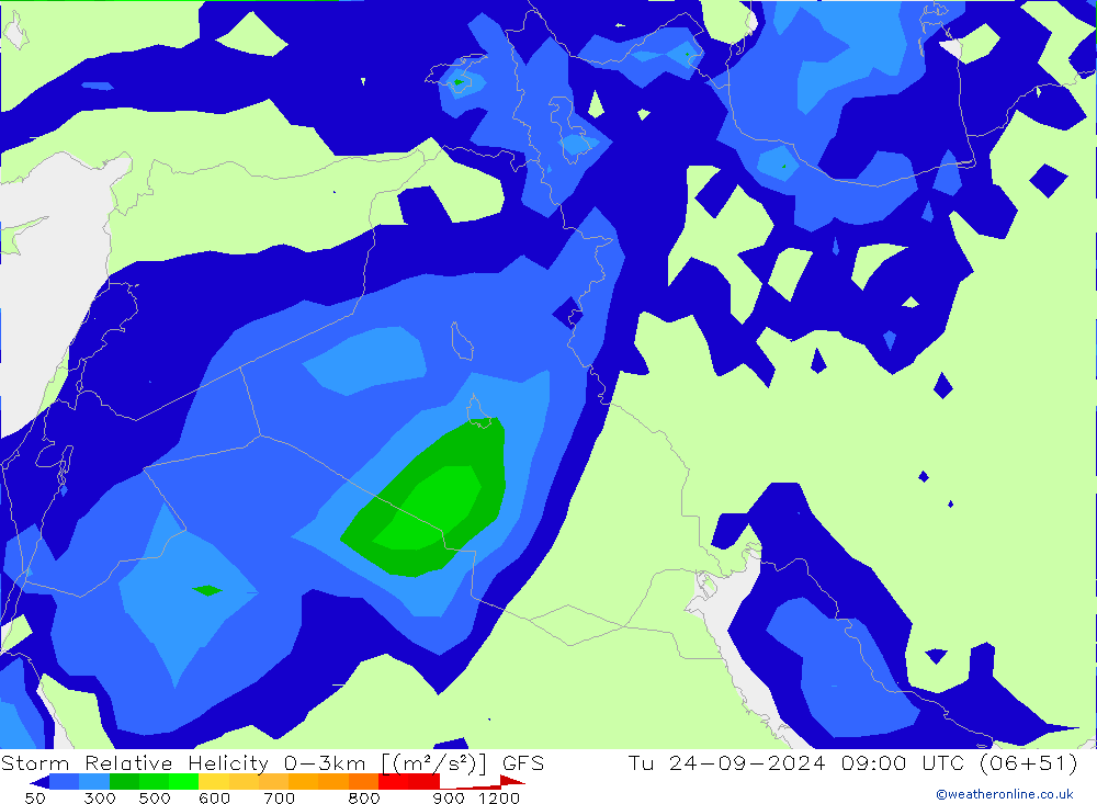 Storm Relative Helicity GFS Di 24.09.2024 09 UTC