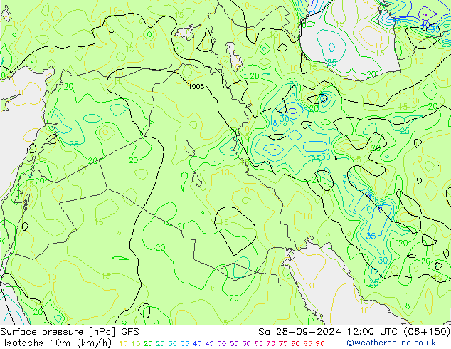 Eşrüzgar Hızları (km/sa) GFS Cts 28.09.2024 12 UTC