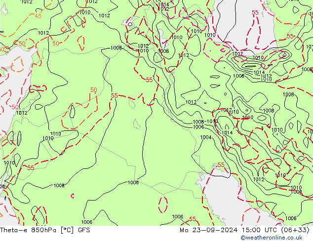 Theta-e 850hPa GFS Mo 23.09.2024 15 UTC