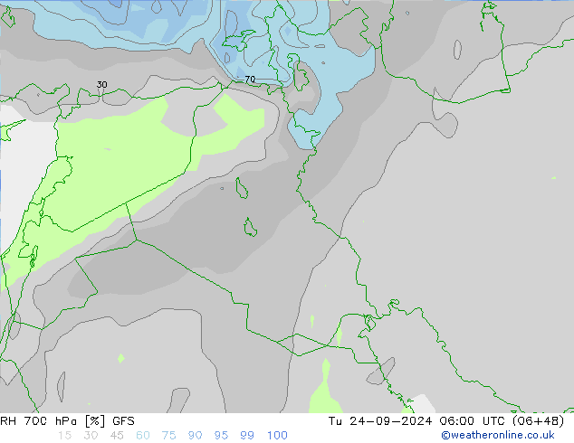 RH 700 hPa GFS Tu 24.09.2024 06 UTC