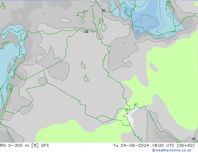 RH 0-300 m GFS Di 24.09.2024 18 UTC