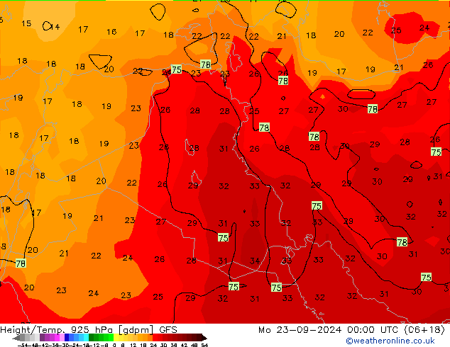 Height/Temp. 925 hPa GFS Mo 23.09.2024 00 UTC