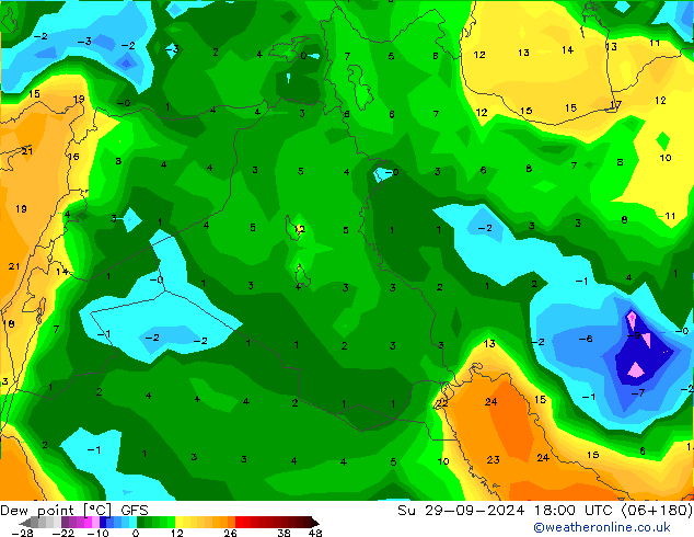 Ponto de orvalho GFS Dom 29.09.2024 18 UTC