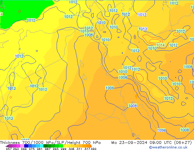 Dikte700-1000 hPa GFS ma 23.09.2024 09 UTC